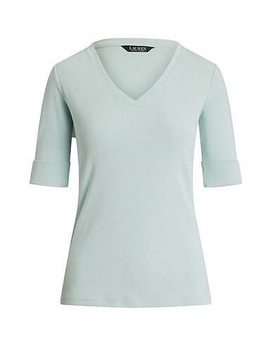 LAUREN RALPH LAUREN ベーシックTシャツ STRETCH COTTON ELBOW-SLEEVE V-NECK TEE
 ライトグリーン コットン 94% / ポリウレタン 6%