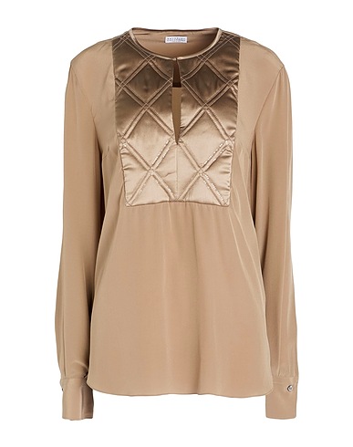BRUNELLO CUCINELLI Top Khaki 100% Seta, Poliestere