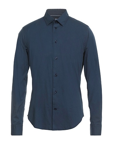 BLAUER. Solid colour shirt Navy blue 97% Cotton, 3% Elastane