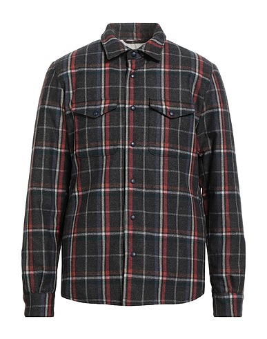 MAZZARELLI Checked shirt Dark brown 100% Virgin Wool