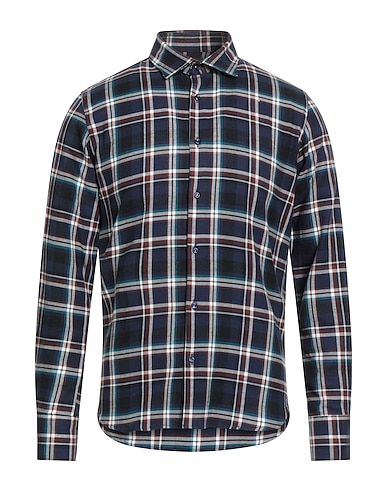 LUXURY Checked shirt Navy blue 100% Cotton