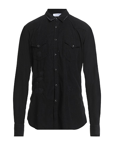 AGLINI Solid color shirt Black 100% Cotton