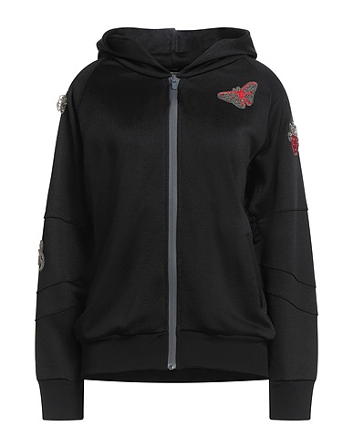 MR & MRS ITALY Hooded track jacket  Black 55% Viscose, 45% Cotton, Other Fibres, Metal, Glass