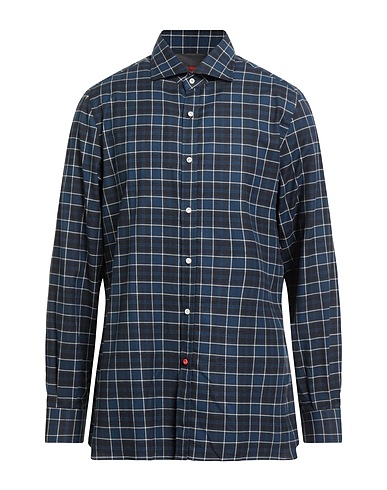 ISAIA Checked shirt Navy blue 100% Cotton