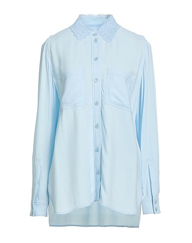 BURBERRY Solid color shirts & blouses Sky blue 100% Viscose, Cotton, Polyester