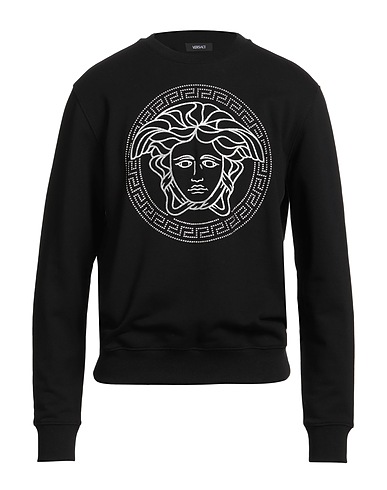 VERSACE Sweat-shirt Noir 100% Coton, Polyester métallisé, Aluminium, Polyester