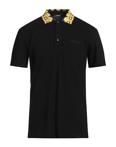 VERSACE Μπλουζάκι Polo Μαύρο 100% Βαμβάκι, Βισκόζη, Πολυεστέρας