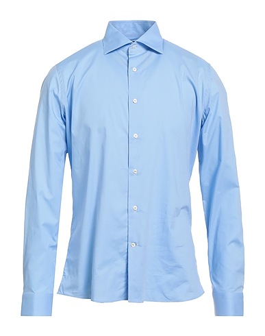 CARLO PIGNATELLI Solid colour shirt Light blue 97% Cotton, 3% Elastane