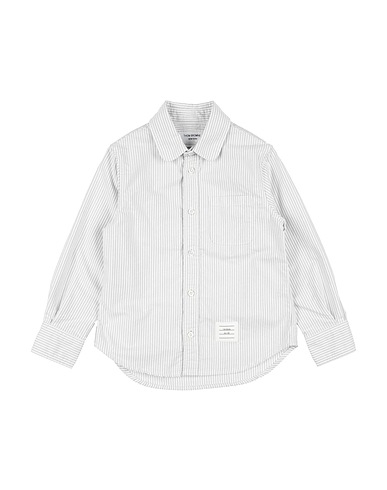 THOM BROWNE Patterned shirt Light grey 100% Cotton, Mother-of-pearl