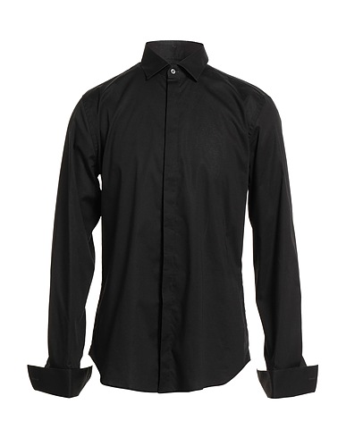 CC COLLECTION CORNELIANI Solid colour shirt Black 97% Cotton, 3% Elastane
