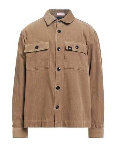 SUN 68 Solid color shirt Camel 100% Cotton