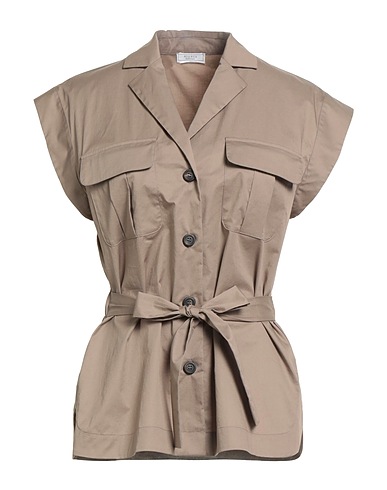 PESERICO Solid color shirts & blouses Taupe 97% Cotton, 3% Elastane