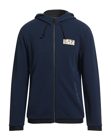 EA7 Hooded track jacket  Navy blue 94% Polyester, 6% Elastane, Polyamide, Rubber