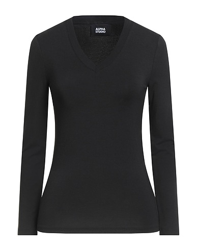 ALPHA STUDIO Basic T-Shirt Black 92% Viscose, 8% Elastane