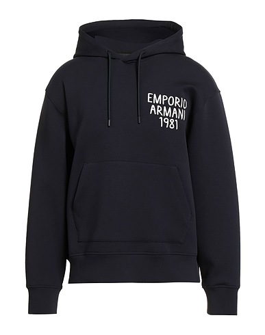 EMPORIO ARMANI Hooded sweatshirt Midnight blue 77% Cotton, 19% Polyester, 4% Elastane