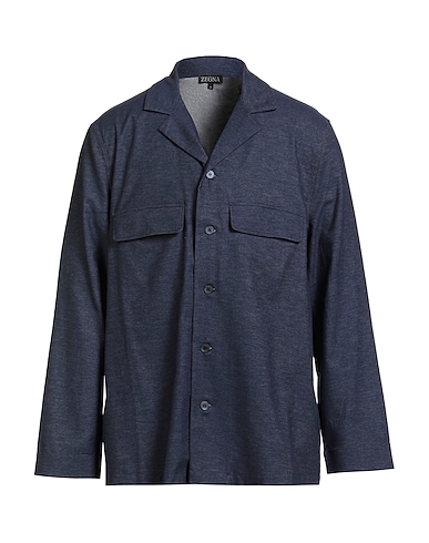 ZEGNA Solid colour shirt Navy blue 100% Cotton