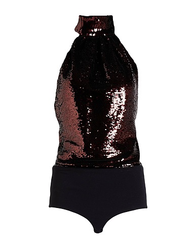 PHILOSOPHY di LORENZO SERAFINI TOPS & TEES Chocolate brown 100% Polyester, Cotton, Elastane