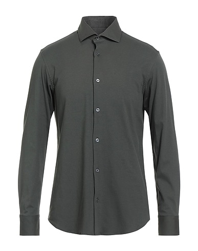 MOORER Solid color shirt Dark green 89% Cotton, 11% Elastane