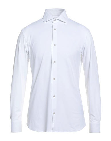 MOORER Solid color shirt White 89% Cotton, 11% Elastane