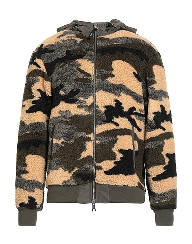 PMDS PREMIUM MOOD DENIM SUPERIOR Hooded track jacket VERDE MILITARE 57% Merino Wool, 26% Polyamide, 14% Polyester, 3% Other Fibres, Cotton