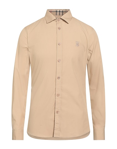BURBERRY Solid colour shirt Beige 97% Cotton, 3% Elastane