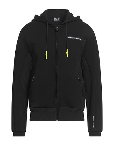 EA7 Hooded track jacket  Black 53% Cotton, 47% Polyester, Polyamide