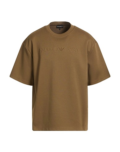 EMPORIO ARMANI Basic T-Shirt Military green 58% Cotton, 40% Polyester, 2% Elastane