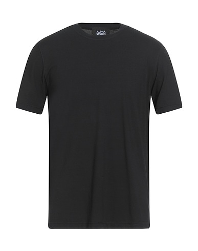 ALPHA STUDIO Basic T-Shirt Black 98% Cotton, 2% Elastane