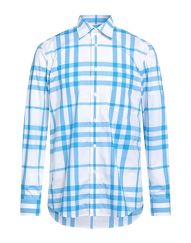 BURBERRY Checked shirt Azure 95% Cotton, 5% Elastane