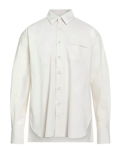 LARDINI Solid colour shirt Off white 97% Cotton, 3% Elastane