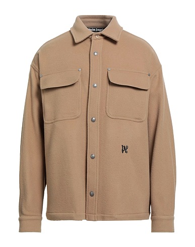 PALM ANGELS Solid color shirt Sand 100% Virgin Wool