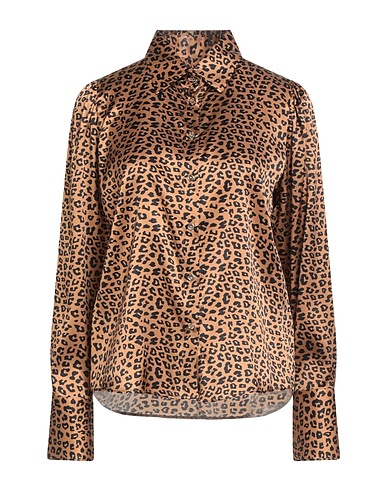 ROBERT FRIEDMAN Patterned shirts & blouses Camel 93% Silk, 7% Elastane