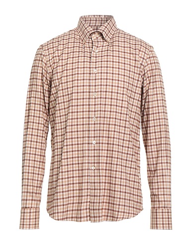 ALESSANDRO GHERARDI Checked shirt Beige 61% Cotton, 39% Tencel™