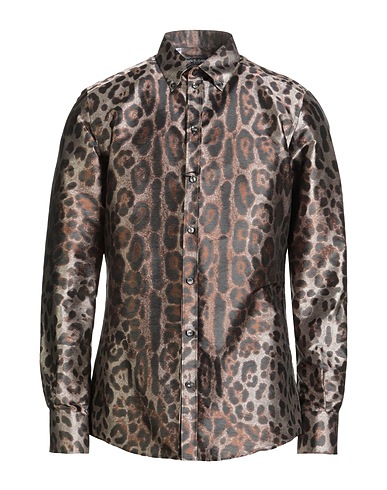 DOLCE&GABBANA Patterned shirt Dark brown 100% Polyester