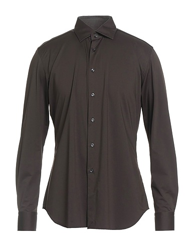 XACUS Solid colour shirt Dark brown 86% Polyamide, 14% Elastane