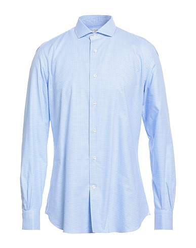MAZZARELLI Patterned shirt GREEN STONE Light blue 100% Cotton