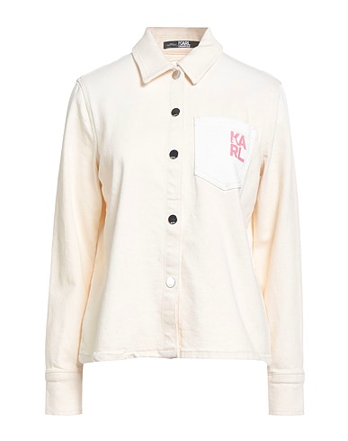 KARL LAGERFELD Denim shirt Ivory 99% Cotton, 1% Elastane