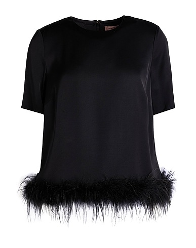 TWINSET Top Noir 100% Viscose, Plumes d'autruche