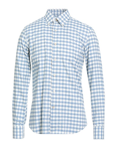 ALESSANDRO GHERARDI Checked shirt Sky blue 95% Cotton, 5% Cashmere