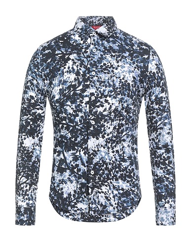 GUESS Patterned shirt Midnight blue 97% Cotton, 3% Elastane