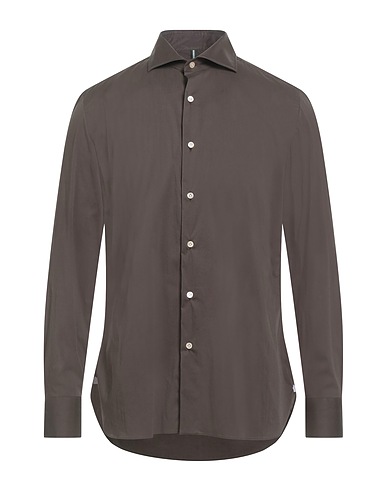 LUIGI BORRELLI NAPOLI Solid colour shirt Khaki 72% Cotton, 25% Polyamide, 3% Elastane