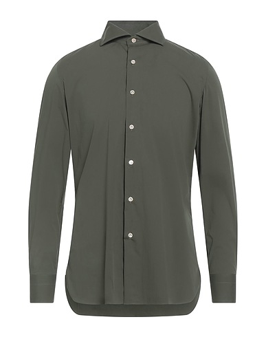 LUIGI BORRELLI NAPOLI Solid color shirt Military green 72% Cotton, 25% Polyamide, 3% Elastane