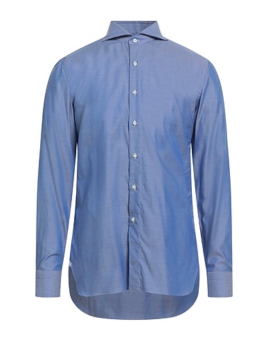 LUIGI BORRELLI NAPOLI Solid colour shirt Blue 100% Cotton