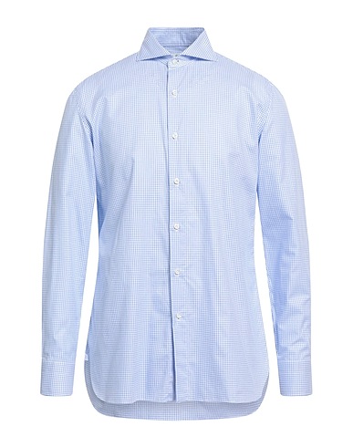 LUIGI BORRELLI NAPOLI Checked shirt Azure 100% Cotton