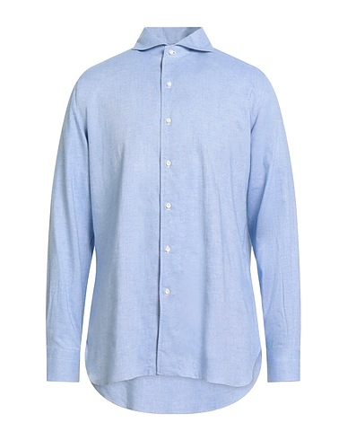 LUIGI BORRELLI NAPOLI Solid colour shirt Sky blue 100% Cotton