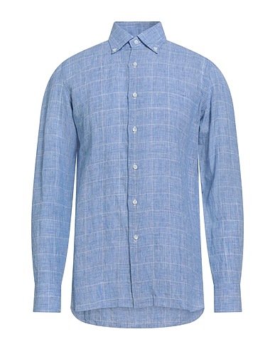LUIGI BORRELLI NAPOLI Linen shirt Azure 55% Linen, 45% Cotton