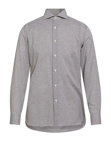 LUIGI BORRELLI NAPOLI Patterned shirt Khaki 65% Cotton, 35% Linen