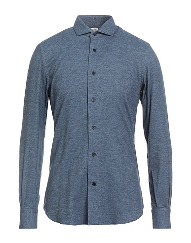 MAZZARELLI Solid color shirt GREEN STONE Slate blue 100% Cotton