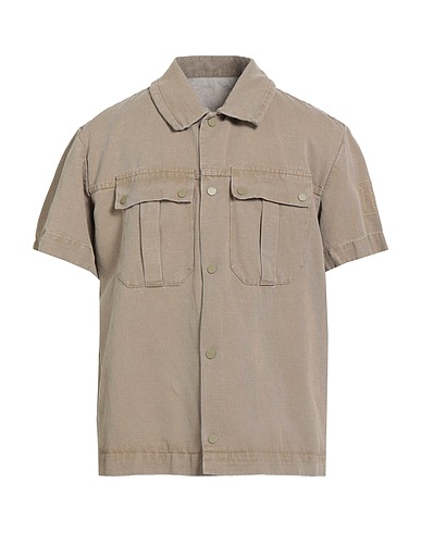 HISTORIC Solid colour shirt Khaki 70% Cotton, 30% Linen