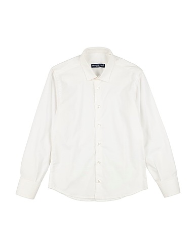 MANUELL & FRANK Solid color shirt White 98% Cotton, 2% Elastane
